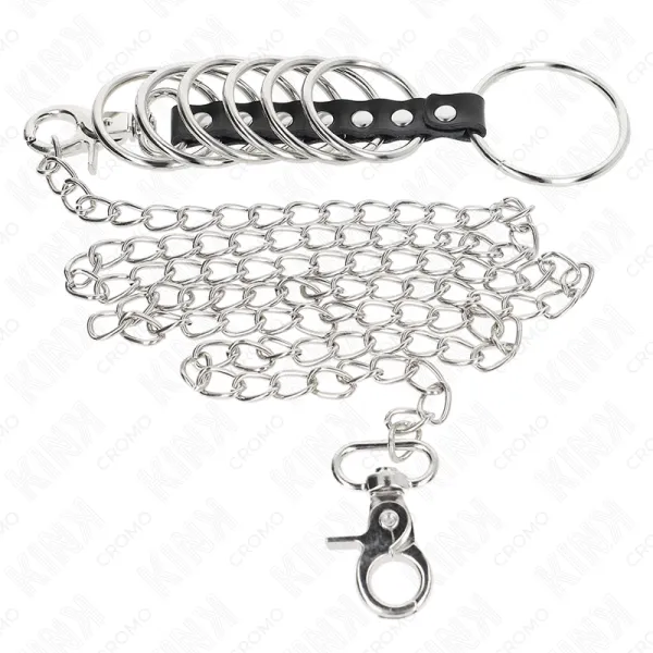 7 Penisringe aus Metall 3,8 cm Bis 5 cm Verbunden mit Leder und Metallkette 100 cm von Kink Ring Power | Fesselliebe.de