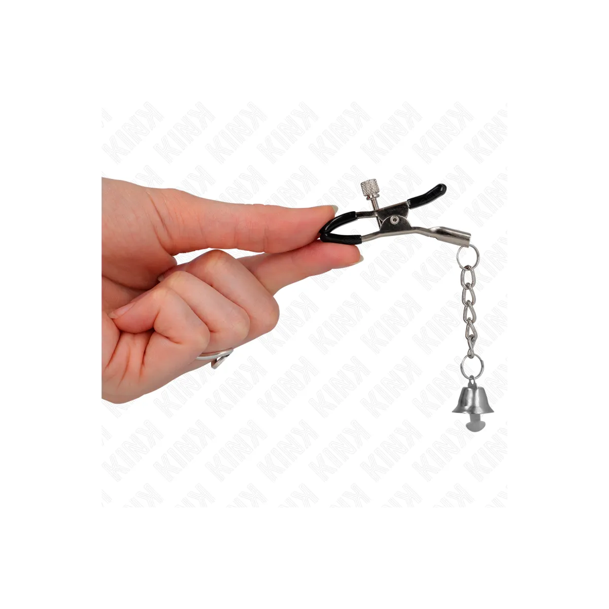 Silberne Nippelklemmen mit Glockenanhänger 6 cm von Kink Nipple Grip | Fesselliebe.de