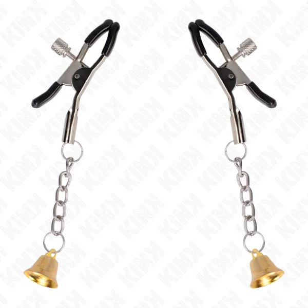 Goldene Nippelklemmen mit Glockenanhänger 6 cm von Kink Nipple Grip | Fesselliebe.de
