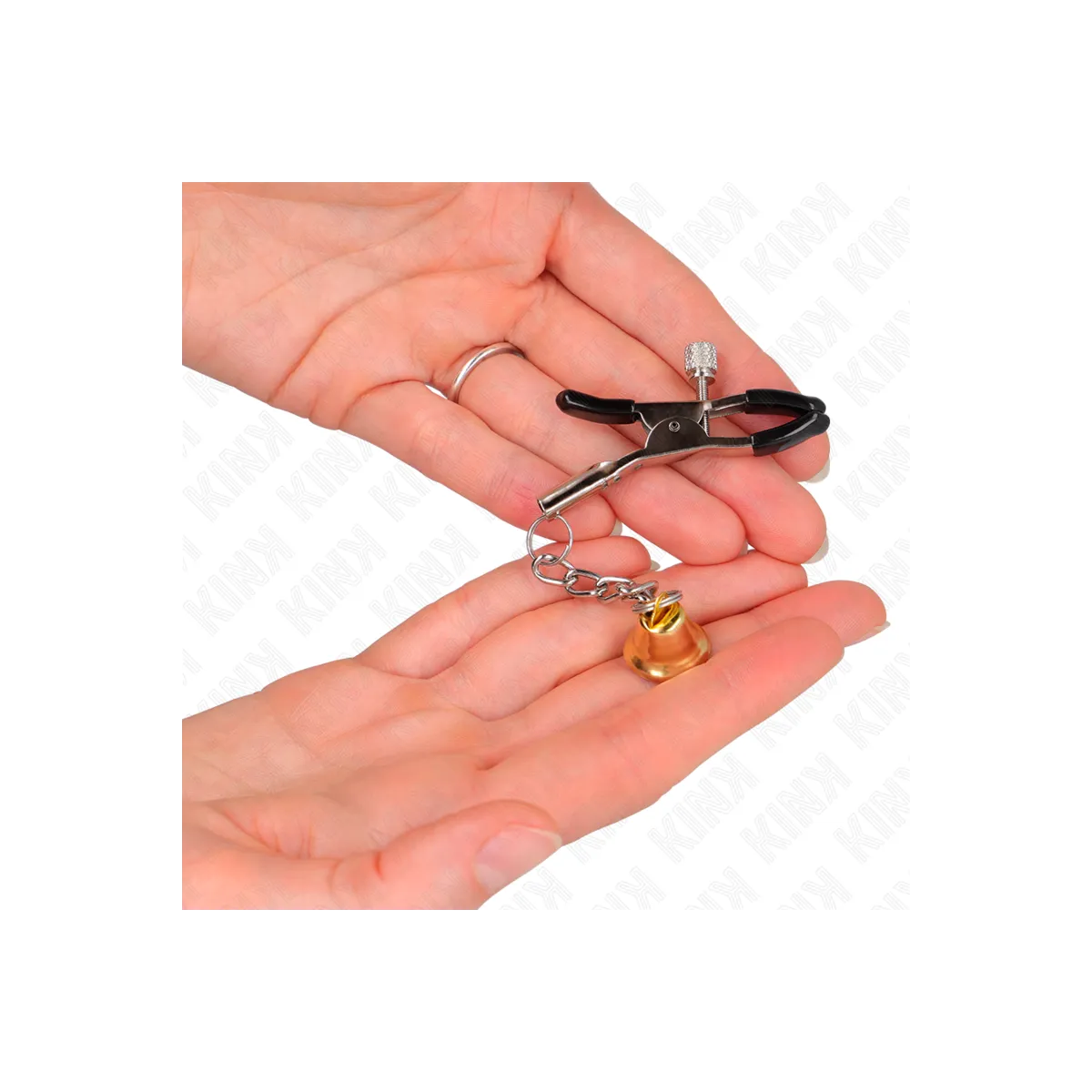 Goldene Nippelklemmen mit Glockenanhänger 6 cm von Kink Nipple Grip | Fesselliebe.de