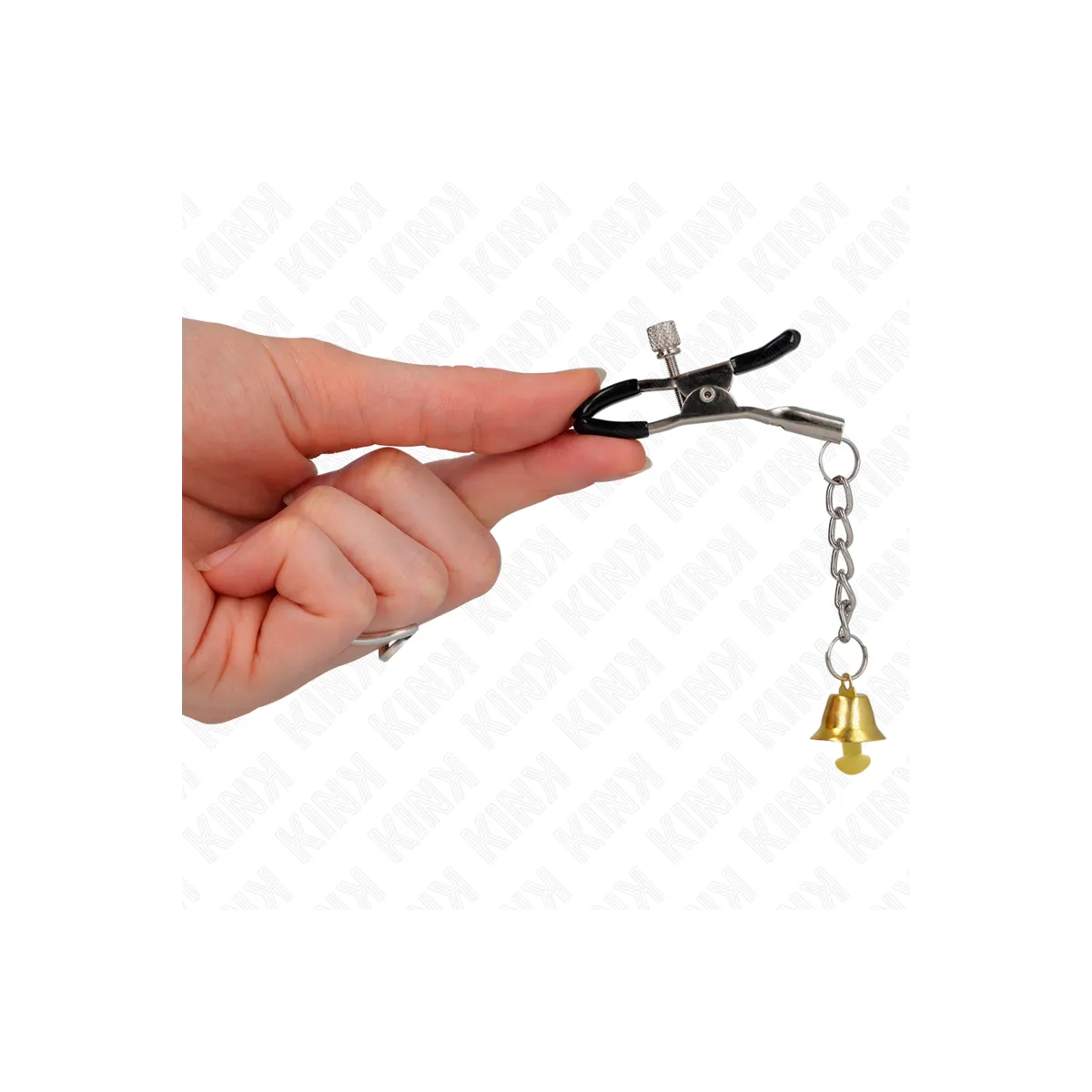 Goldene Nippelklemmen mit Glockenanhänger 6 cm von Kink Nipple Grip | Fesselliebe.de