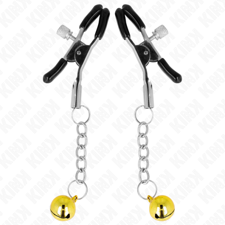 Goldene Jingle Bell anhänger-Nippelklammern 6 cm von Kink Nipple Grip | Fesselliebe.de