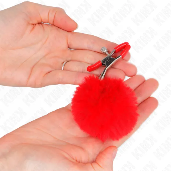 Kunstfellball-Nippelklammer Rot 6 cm von Kink Nipple Grip | Fesselliebe.de