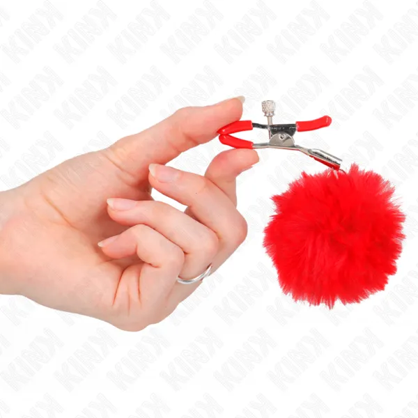 Kunstfellball-Nippelklammer Rot 6 cm von Kink Nipple Grip | Fesselliebe.de