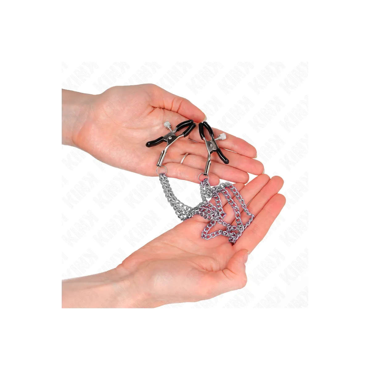 Nippelklemmen mit 3 Ketten Silber 20/23/28 cm von Kink Nipple Grip | Fesselliebe.de