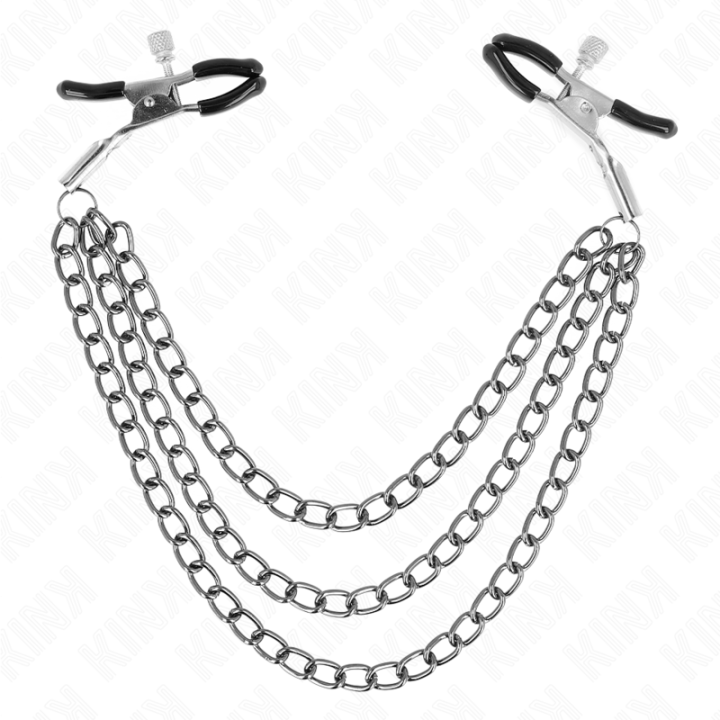 Nippelklemmen mit 3 Ketten Schwarz 20/23/28 cm von Kink Nipple Grip | Fesselliebe.de