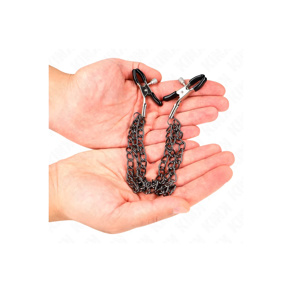 Nippelklemmen mit 3 Ketten Schwarz 20/23/28 cm von Kink Nipple Grip | Fesselliebe.de
