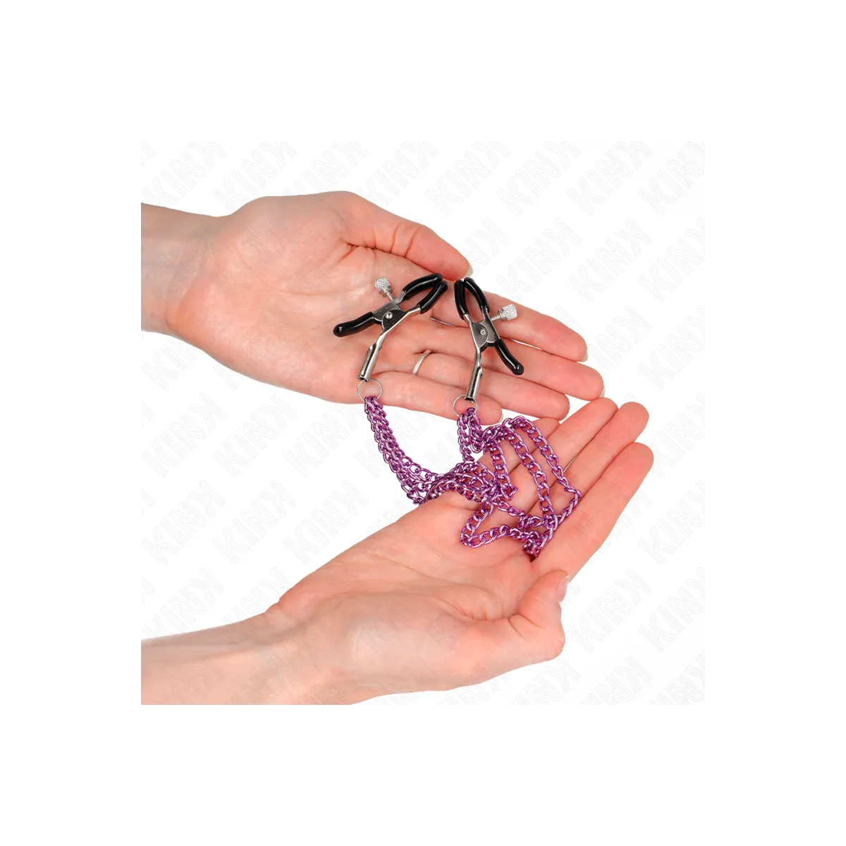 Nippelklemmen mit 3 Ketten Lila 20/23/28 cm von Kink Nipple Grip | Fesselliebe.de
