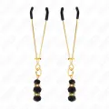 Goldene Dünne Nippelklemmen mit 3 Schwarzen Glasperlen 7 cm von Kink Nipple Grip