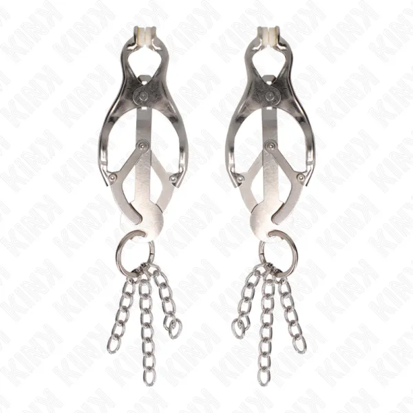 Japanische Kleeblatt-Nippelklammern mit Kleinen Ketten Silber von Kink Nipple Grip | Fesselliebe.de