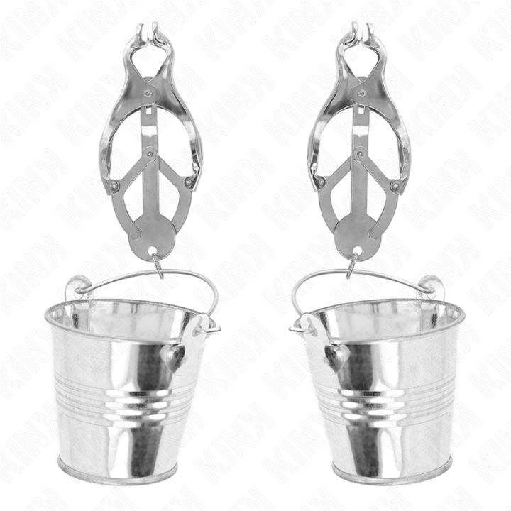 Japanische Kleeblatt-Nippelklammern mit Eimer Silber von Kink Nipple Grip | Fesselliebe.de