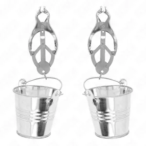 Japanische Kleeblatt-Nippelklammern mit Eimer Silber von Kink Nipple Grip | Fesselliebe.de