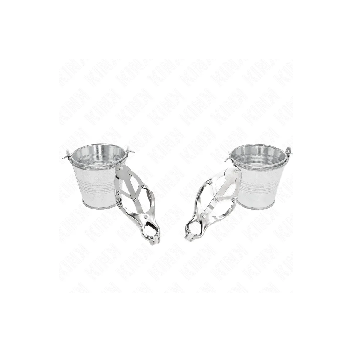 Japanische Kleeblatt-Nippelklammern mit Eimer Silber von Kink Nipple Grip | Fesselliebe.de