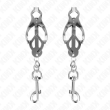 Japanische Kleeblatt-Nippelklammern mit Haken Silber von Kink Nipple Grip | Fesselliebe.de