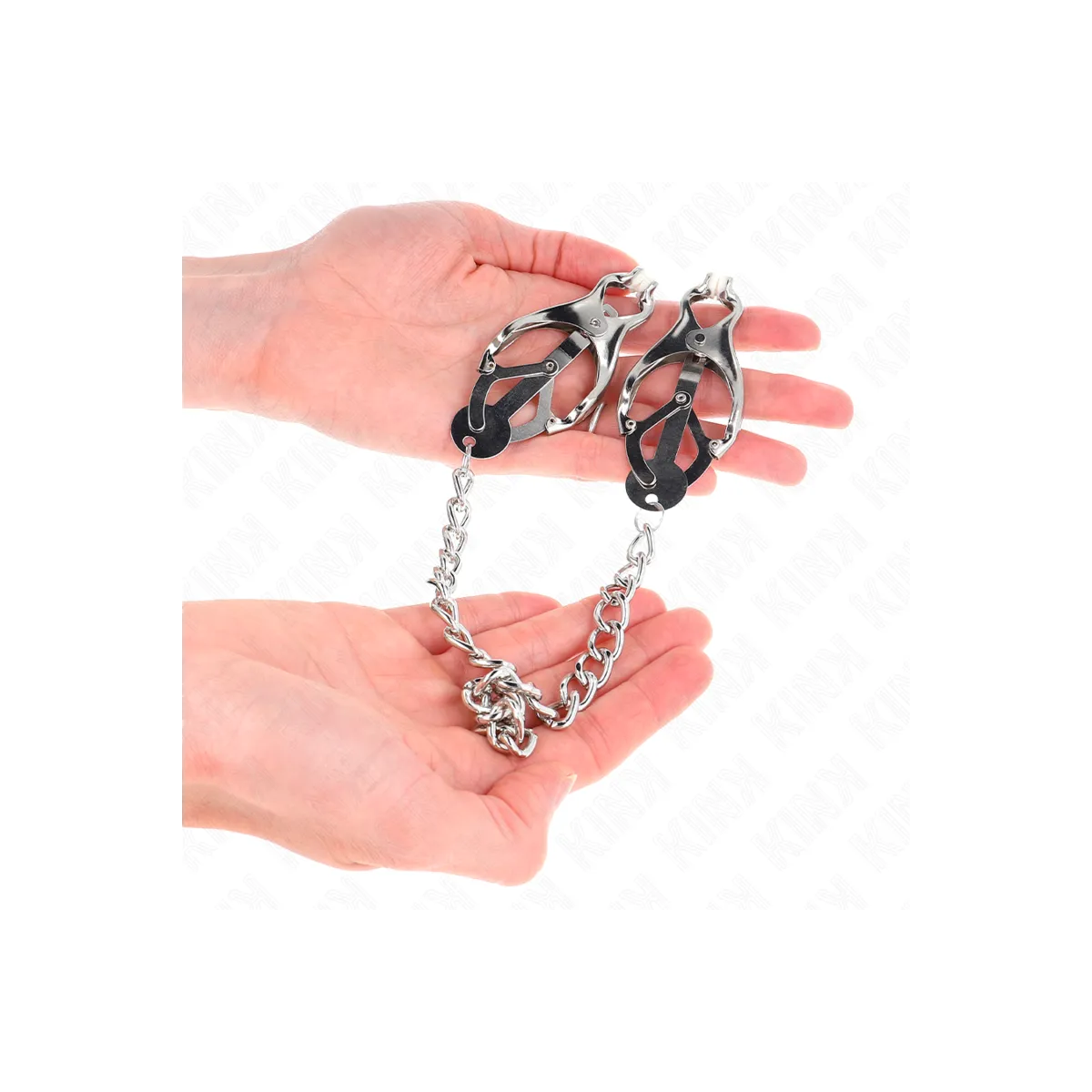 Japanische Kleeblatt-Nippelklammern mit Kette Silber 30 cm von Kink Nipple Grip | Fesselliebe.de