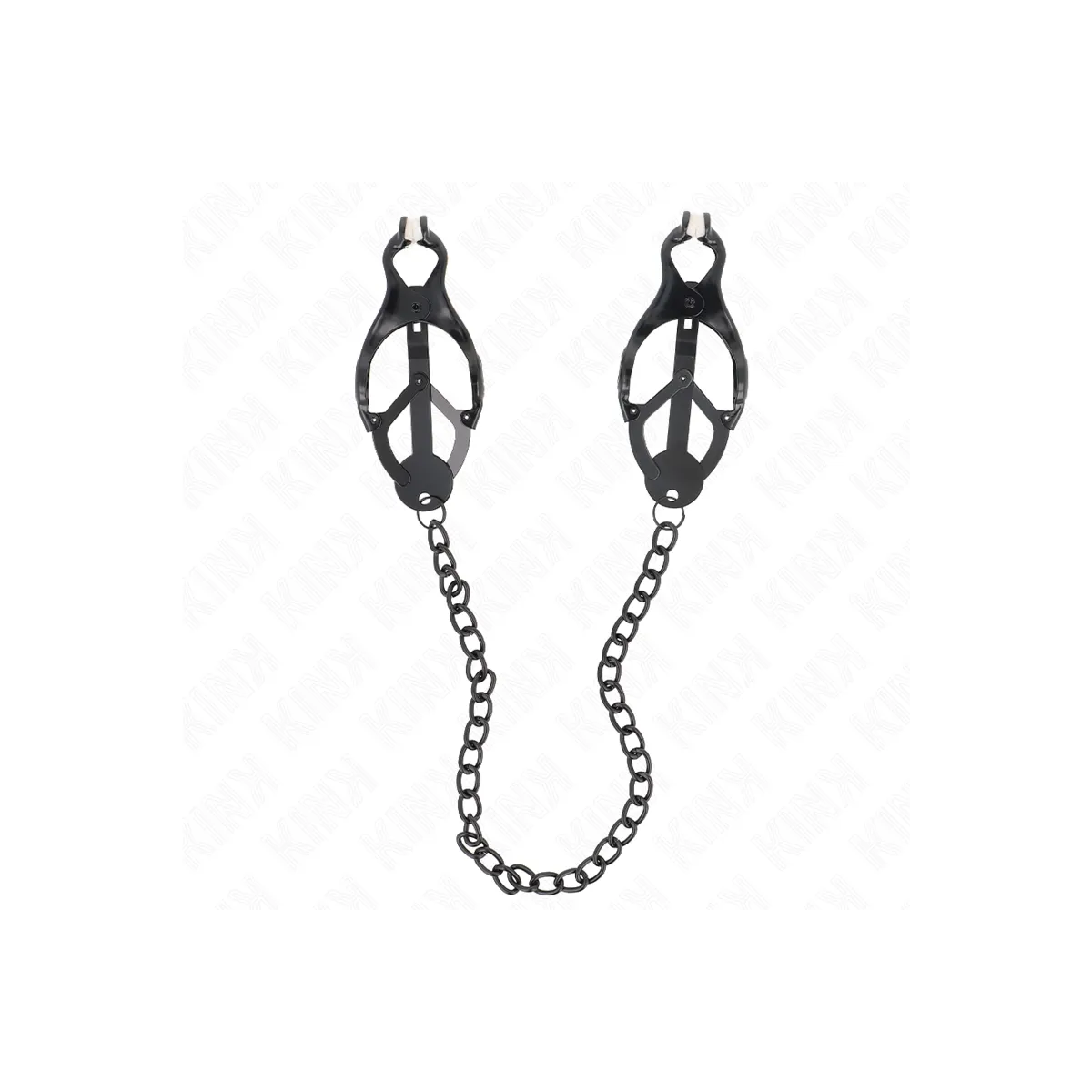 Japanische Kleeblatt-Nippelklammern mit Kette Schwarz 30 cm von Kink Nipple Grip | Fesselliebe.de