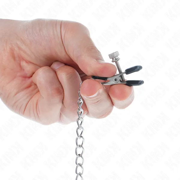 Flache Kette Nippelklemmen Silber 34 cm von Kink Nipple Grip | Fesselliebe.de