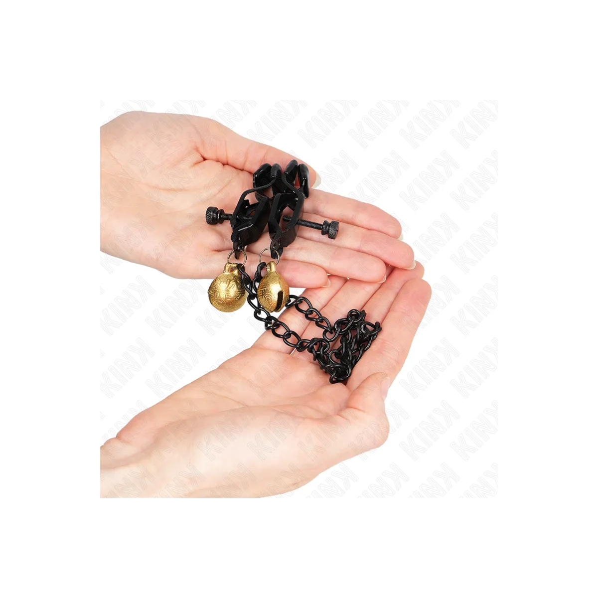 Flache Kette Nippelklemmen und Glocke Silber 30 cm von Kink Nipple Grip | Fesselliebe.de