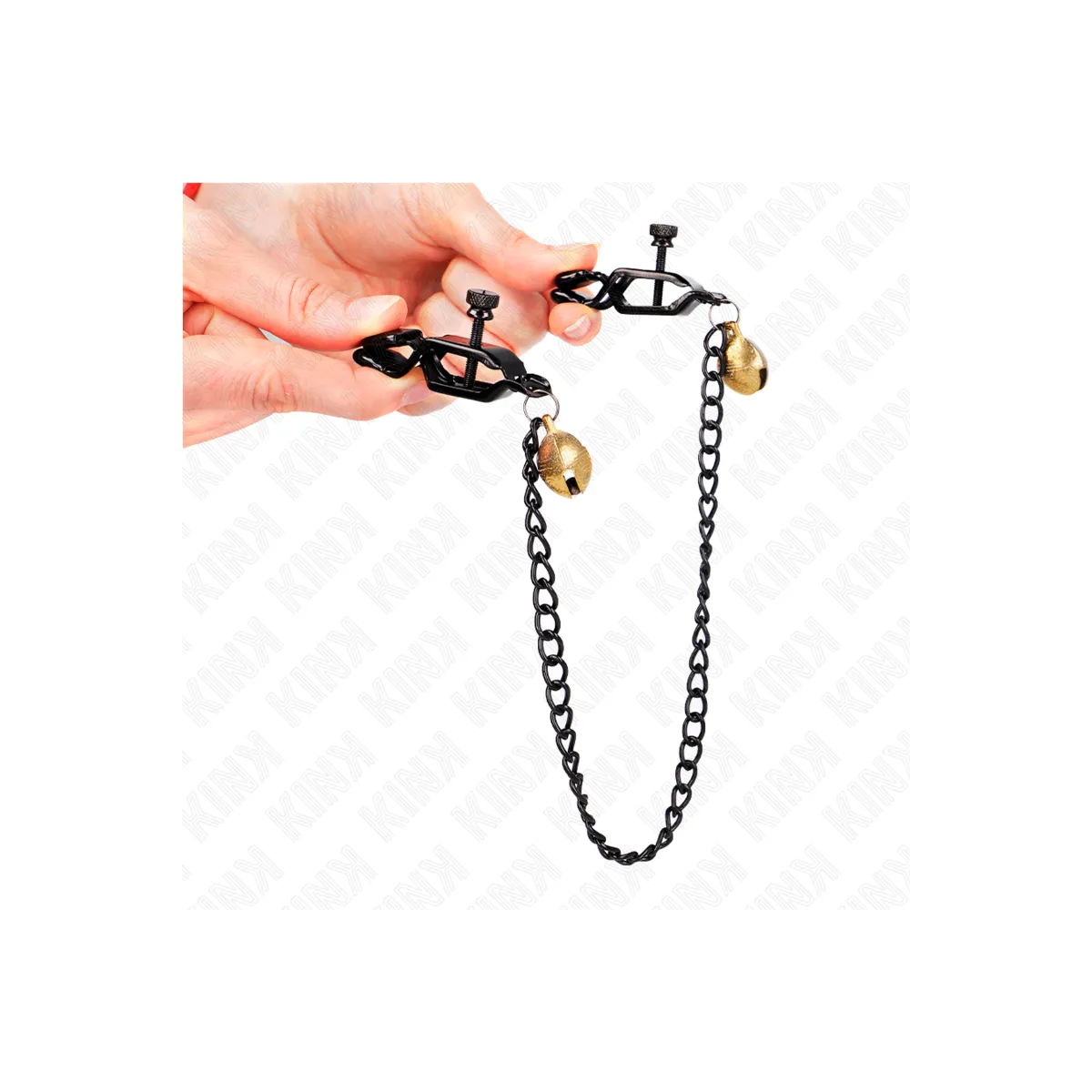 Flache Kette Nippelklemmen und Glocke Silber 30 cm von Kink Nipple Grip | Fesselliebe.de