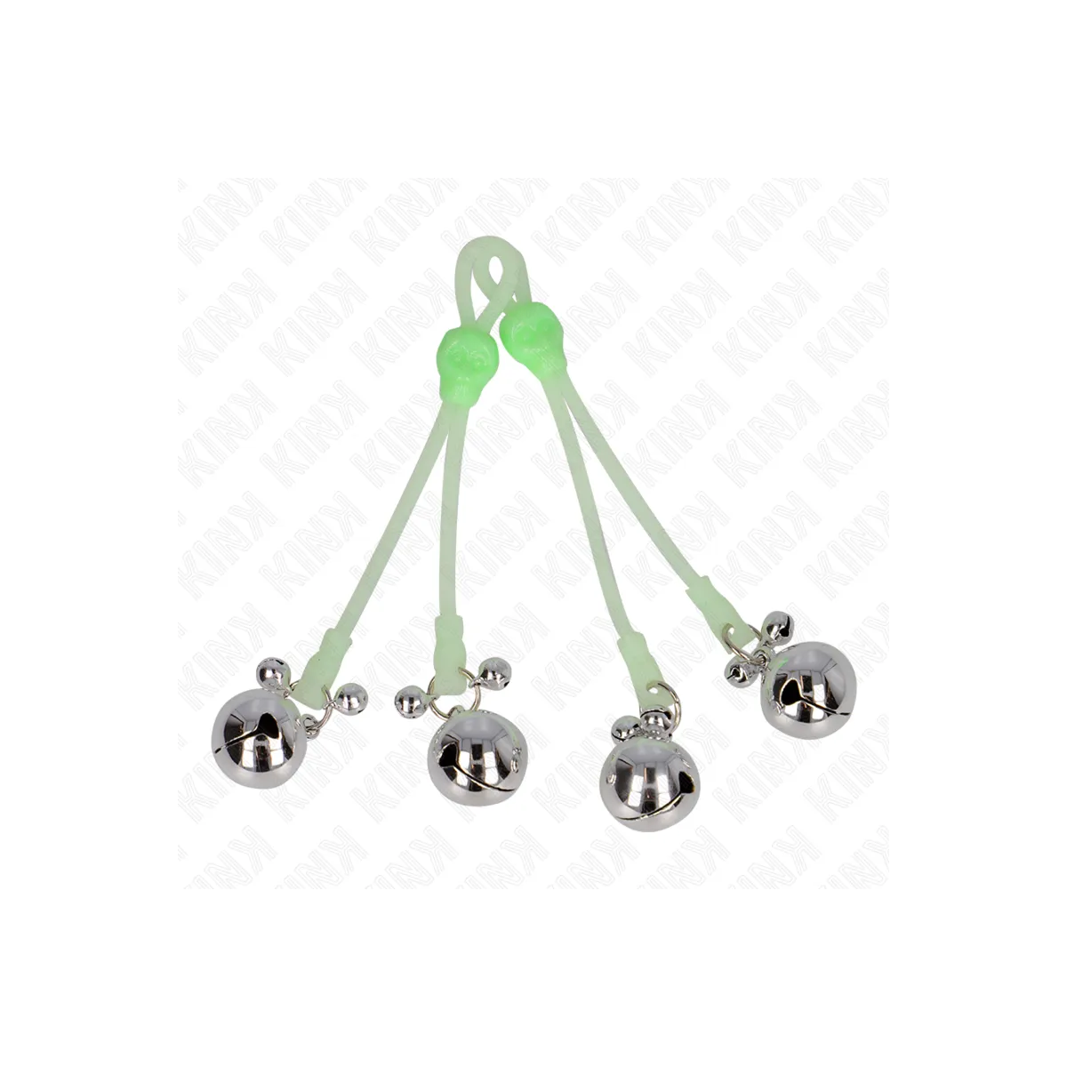 Leuchtende Totenkopf-Nippelklammern mit Ringglöckchen Verstellbar Grün/Silber von Kink Nipple Grip | Fesselliebe.de