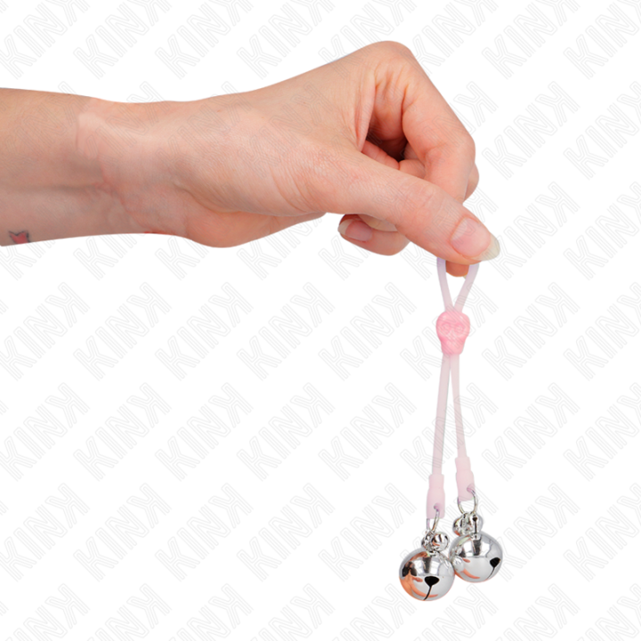 Leuchtende Totenkopf-Nippelklammern mit Ringglöckchen Verstellbar Rosa/Silber von Kink Nipple Grip | Fesselliebe.de
