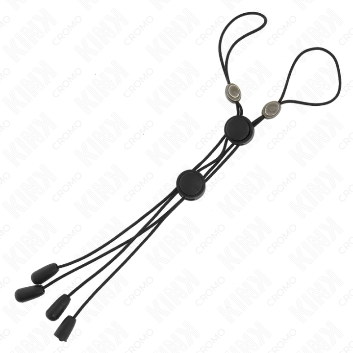 Schwarze Detail-Nippelklammern mit Schwarzem Gummiband von Kink Nipple Grip | Fesselliebe.de