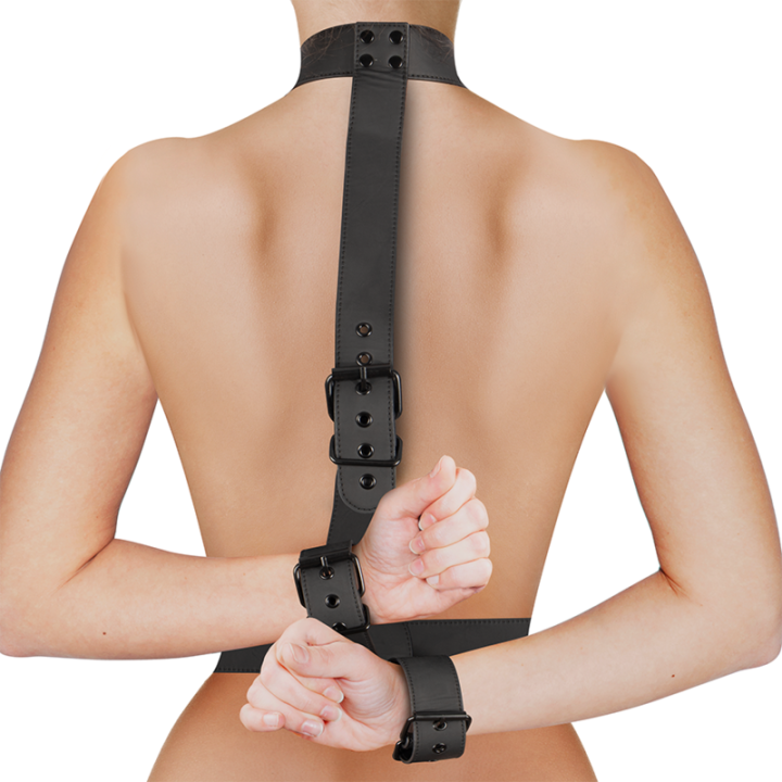 Kragen und Handgelenkmanschetten-Körperfestlege-Set von Fetish Submissive Bondage | Fesselliebe.de