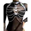 953737 Brustgurt mit Ringen und Ketten Silber eine Grösse von Subblime Fetish