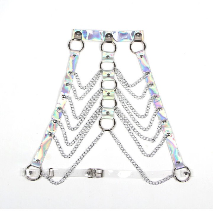 953737 Brustgurt mit Ringen und Ketten Silber eine Grösse von Subblime Fetish | Fesselliebe.de