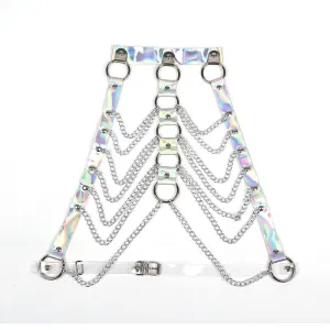 953737 Brustgurt mit Ringen und Ketten Silber eine Grösse von Subblime Fetish