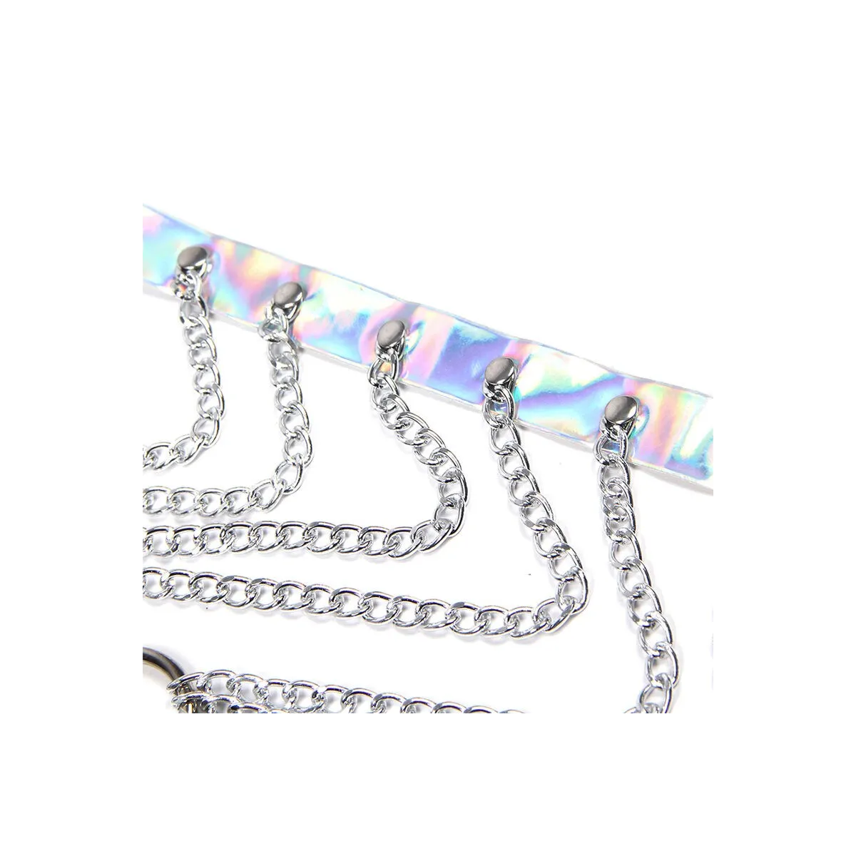 953737 Brustgurt mit Ringen und Ketten Silber eine Grösse von Subblime Fetish | Fesselliebe.de