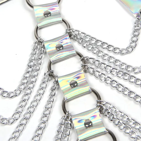 953737 Brustgurt mit Ringen und Ketten Silber eine Grösse von Subblime Fetish | Fesselliebe.de