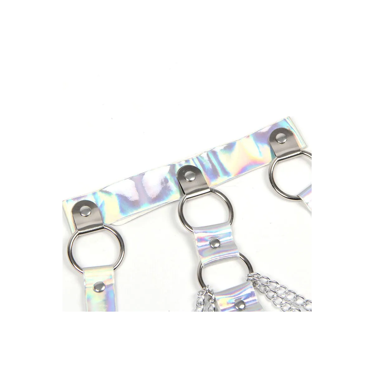 953737 Brustgurt mit Ringen und Ketten Silber eine Grösse von Subblime Fetish | Fesselliebe.de