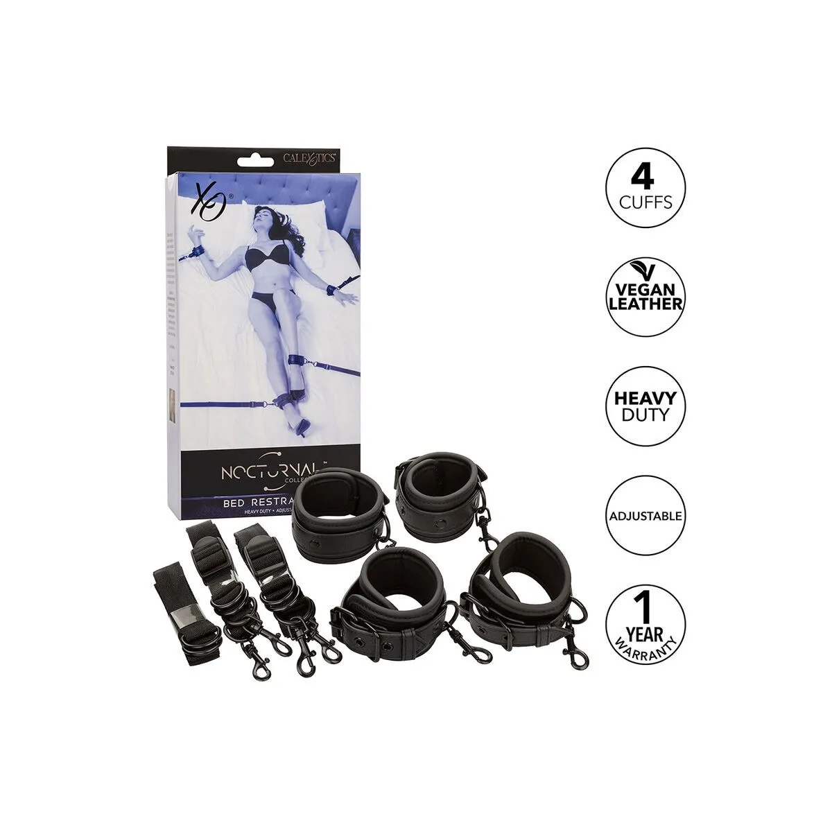 Nocturnal Bettfesseln Leder Verstellbar Schwarz von Calexotics | Fesselliebe.de