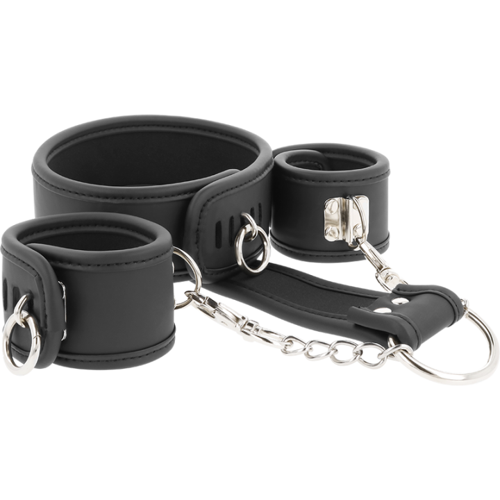 Halskette und Handschellen aus Veganem Leder mit Noprene-Futter von Fetish Submissive Bondage | Fesselliebe.de