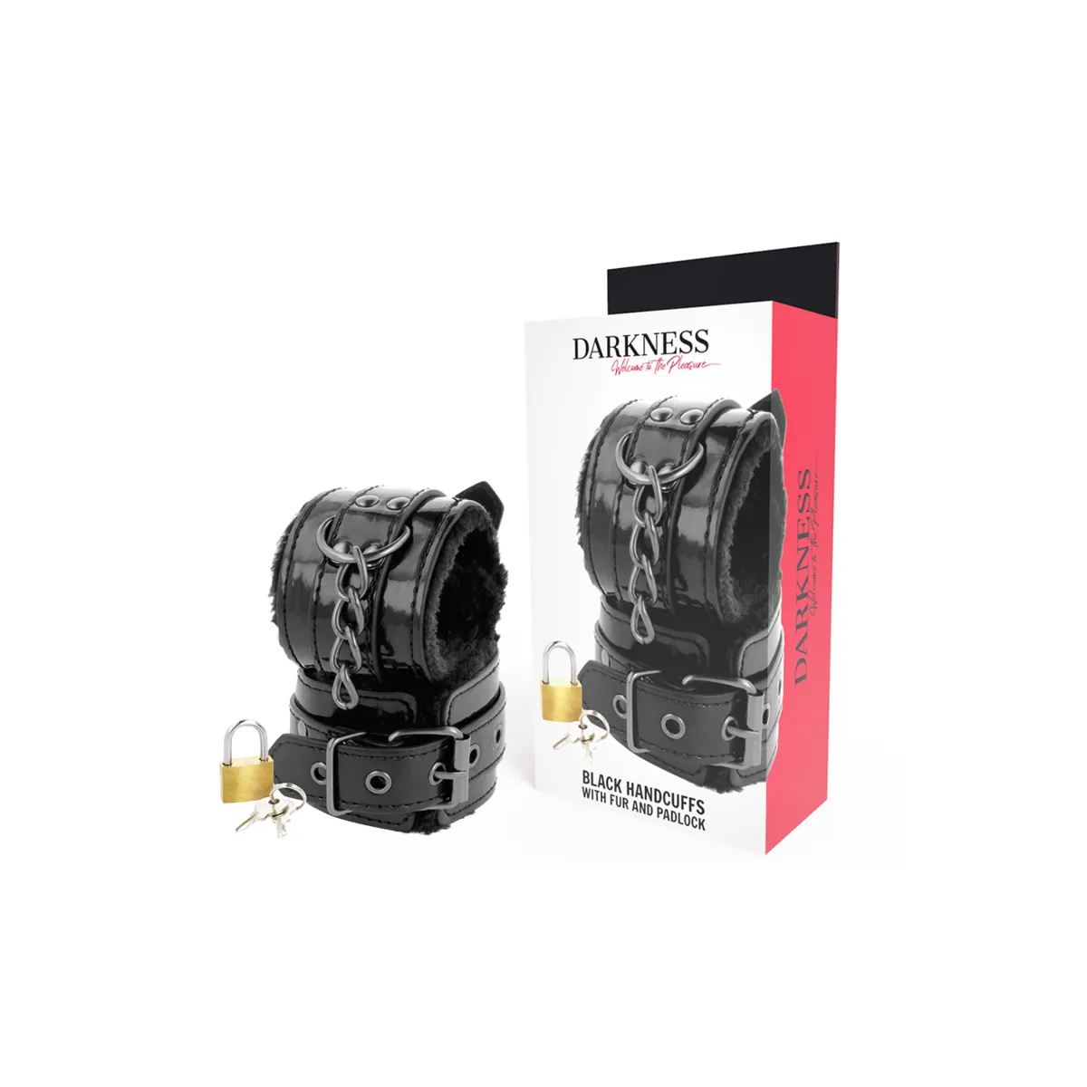 Schwarze, Verstellbare Lederhandschellen mit Vorhngeschloss von Darkness Bondage | Fesselliebe.de