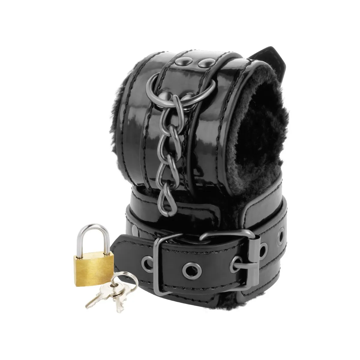 Schwarze, Verstellbare Lederhandschellen mit Vorhngeschloss von Darkness Bondage | Fesselliebe.de