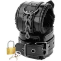 Verstellbare Handschellen aus Schwarzem Leder mit Vorhngeschloss von Darkness Bondage