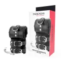 Schwarze, Verstellbare Lederhandschellen mit Futter von Darkness Bondage
