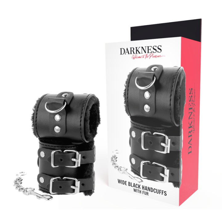 Schwarze, Verstellbare Lederhandschellen mit Futter von Darkness Bondage | Fesselliebe.de