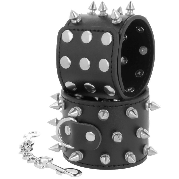 Skulls and Bones Schwarze Handschellen mit Spikes von Darkness Bondage | Fesselliebe.de