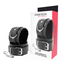 Schwarze Verstellbare Handschellen mit Doppeltem Verstärkungsband von Darkness Bondage | Fesselliebe.de