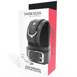 Schwarze Verstellbare Handschellen mit Doppeltem Verstärkungsband von Darkness Bondage