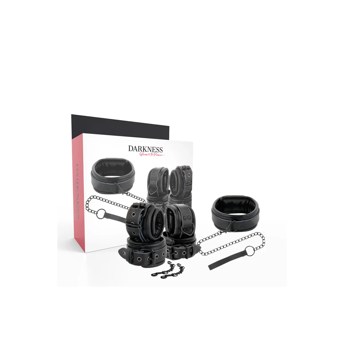 Handschellen und Kragen aus Schwarzem Leder von Darkness | Fesselliebe.de