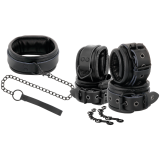 Handschellen und Kragen aus Schwarzem Leder von Darkness | Fesselliebe.de
