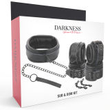 Handschellen und Kragen aus Schwarzem Leder von Darkness | Fesselliebe.de