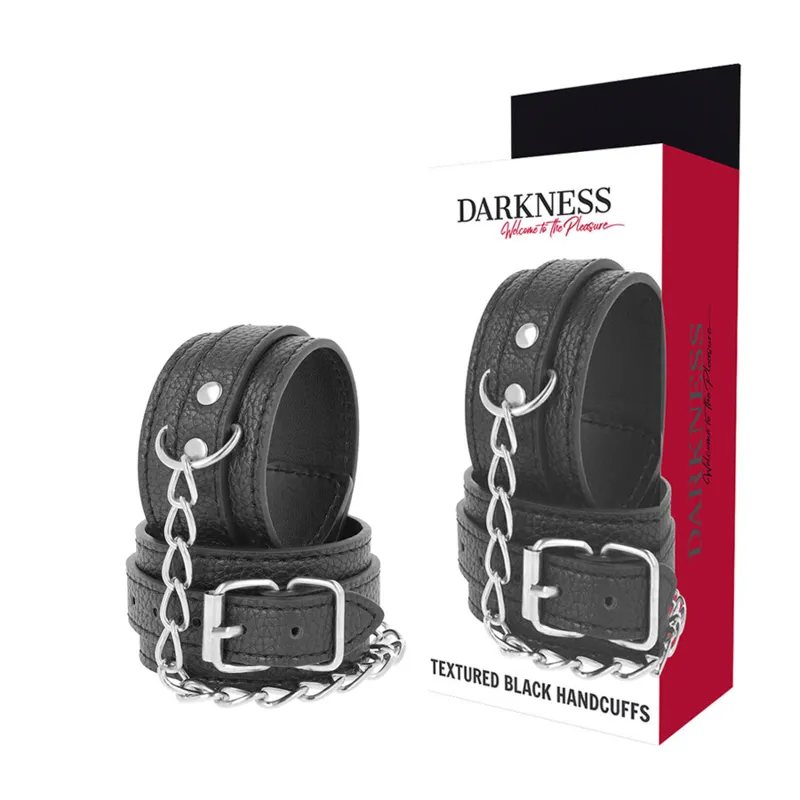 Handschellen aus Schwarzem Strukturiertem Leder von Darkness Bondage | Fesselliebe.de