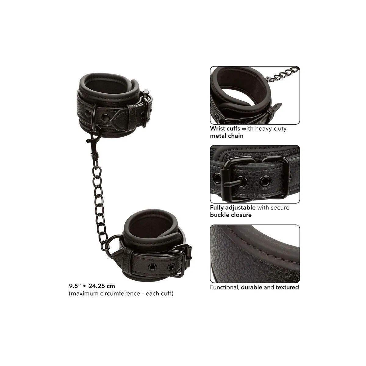Nocturnal Leder Handgelenk Manschetten Verstellbar Schwarz von Calexotics | Fesselliebe.de