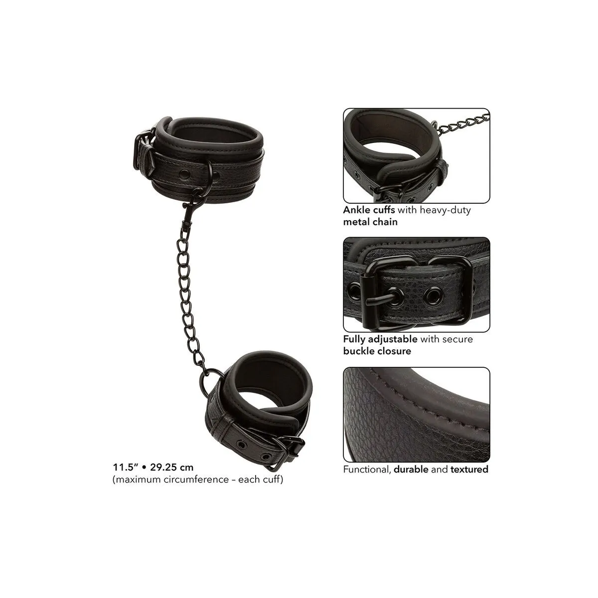 Nocturnal Fussmanschetten Leder Verstellbar Schwarz von Calexotics | Fesselliebe.de