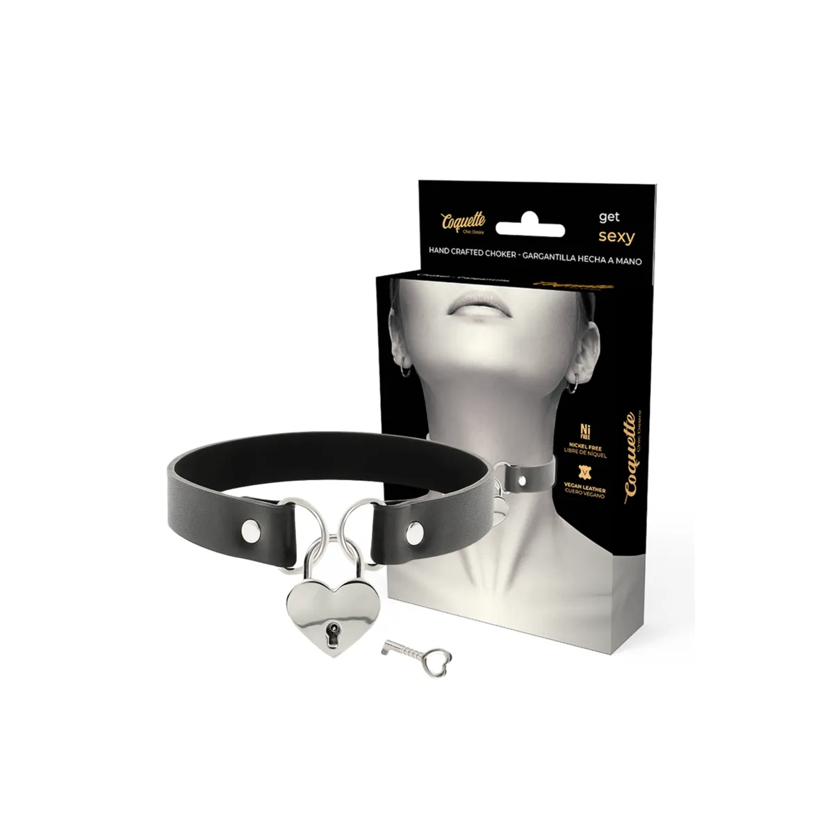 Vegane Leder-Halskette mit Herz-Accessoire mit Schlüssel von Coquette Accessories | Fesselliebe.de